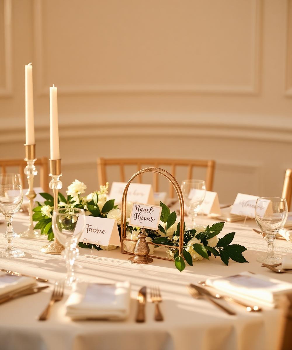 A styled Maison Vera Events tablescape with brass place card holders